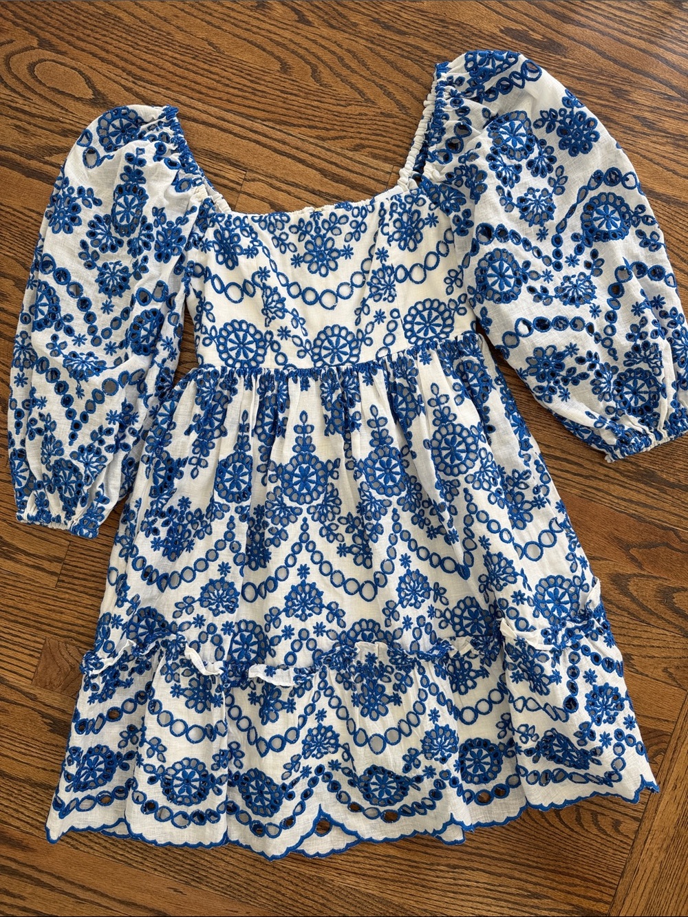Cara Cara Sip Sip Dress Eyelet Blue White Size XS